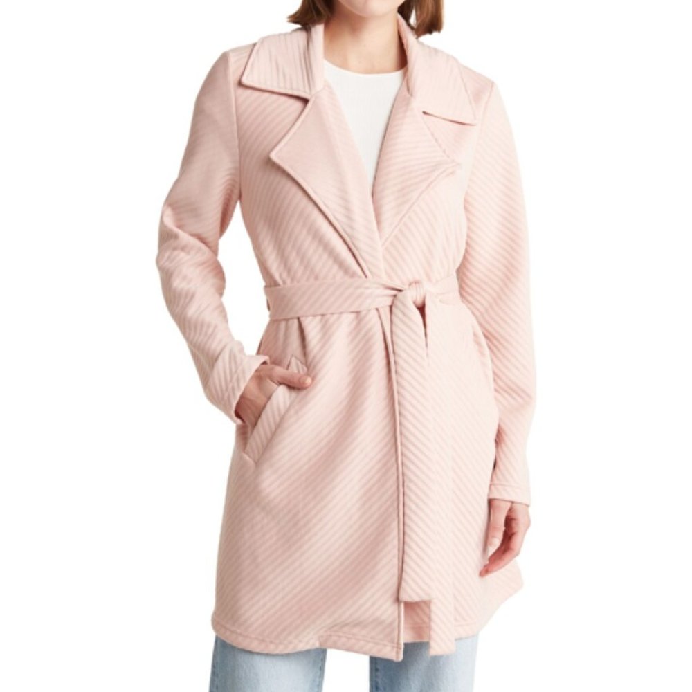 Steve Madden Ottoman Knit Tie Waist Trench Coat Pink Small NWT